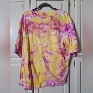 PINK Victoria's Secret Tie-Dye Short Sleeve Tee - Pink and Yellow